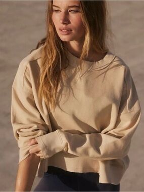 Free People FP Movement Intercept Pullover Sweatshirt Oatmilk Medium